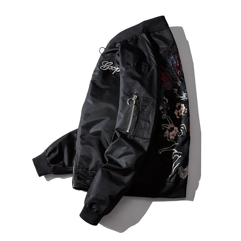 Embroidery Men's Bomber Dragon Tiger Pilot Japanese Jacket Streetwear