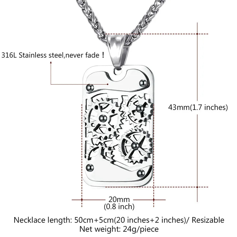 Steampunk Gear Rotatable Pendant Stainless Steel Chain For Men