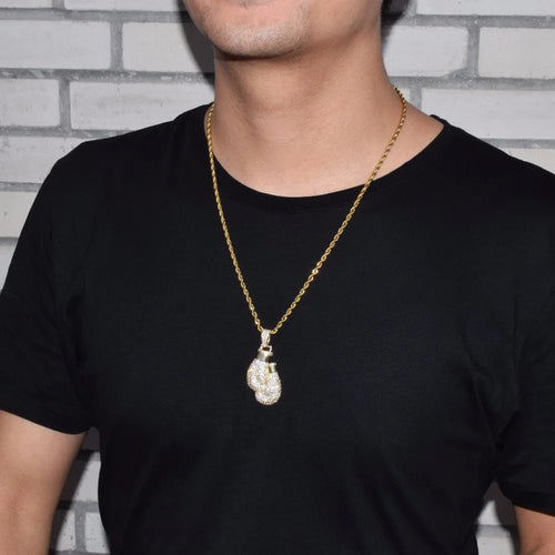 Boxing Gloves Necklace & Pendant Gold Color Cubic Zircon Men's Jewelry