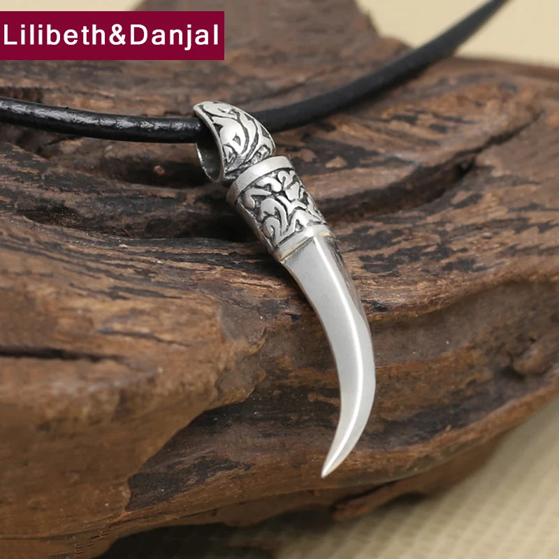 Wolf Tooth Charm Pendant 100% 925 Sterling Silver Pendant for Men