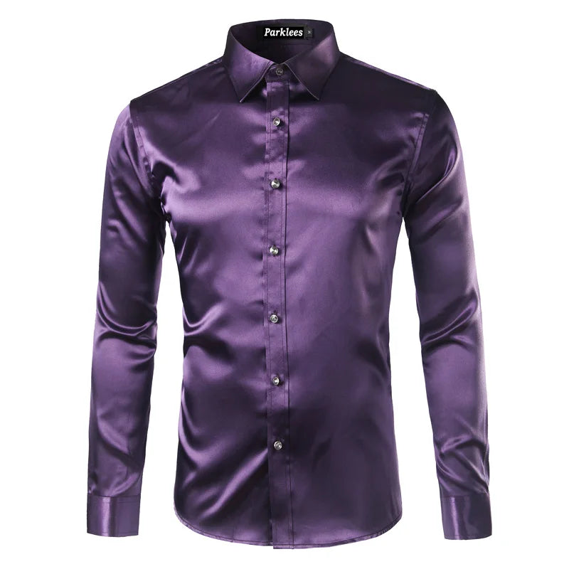 High Quality Silk Shirt Long Sleeve Slim Fit Men's Dress Shirts