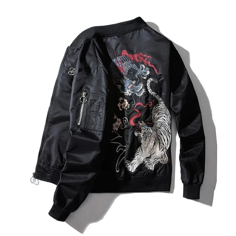 Embroidery Men's Bomber Dragon Tiger Pilot Japanese Jacket Streetwear