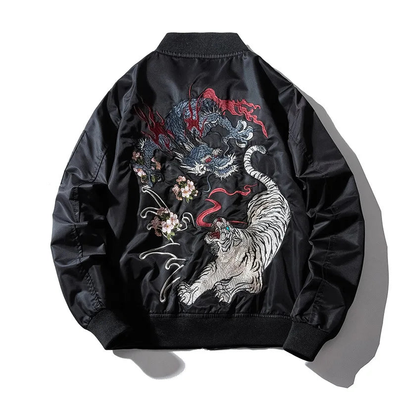 Embroidery Men's Bomber Dragon Tiger Pilot Japanese Jacket Streetwear
