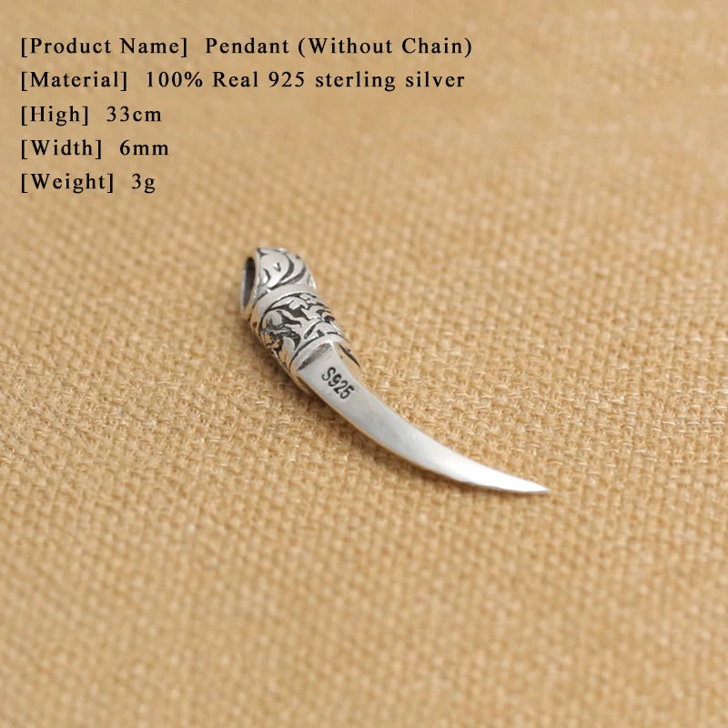 Wolf Tooth Charm Pendant 100% 925 Sterling Silver Pendant for Men