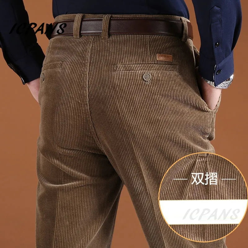Corduroy Trousers Straight Thick Warm High Waist Men's Pants
