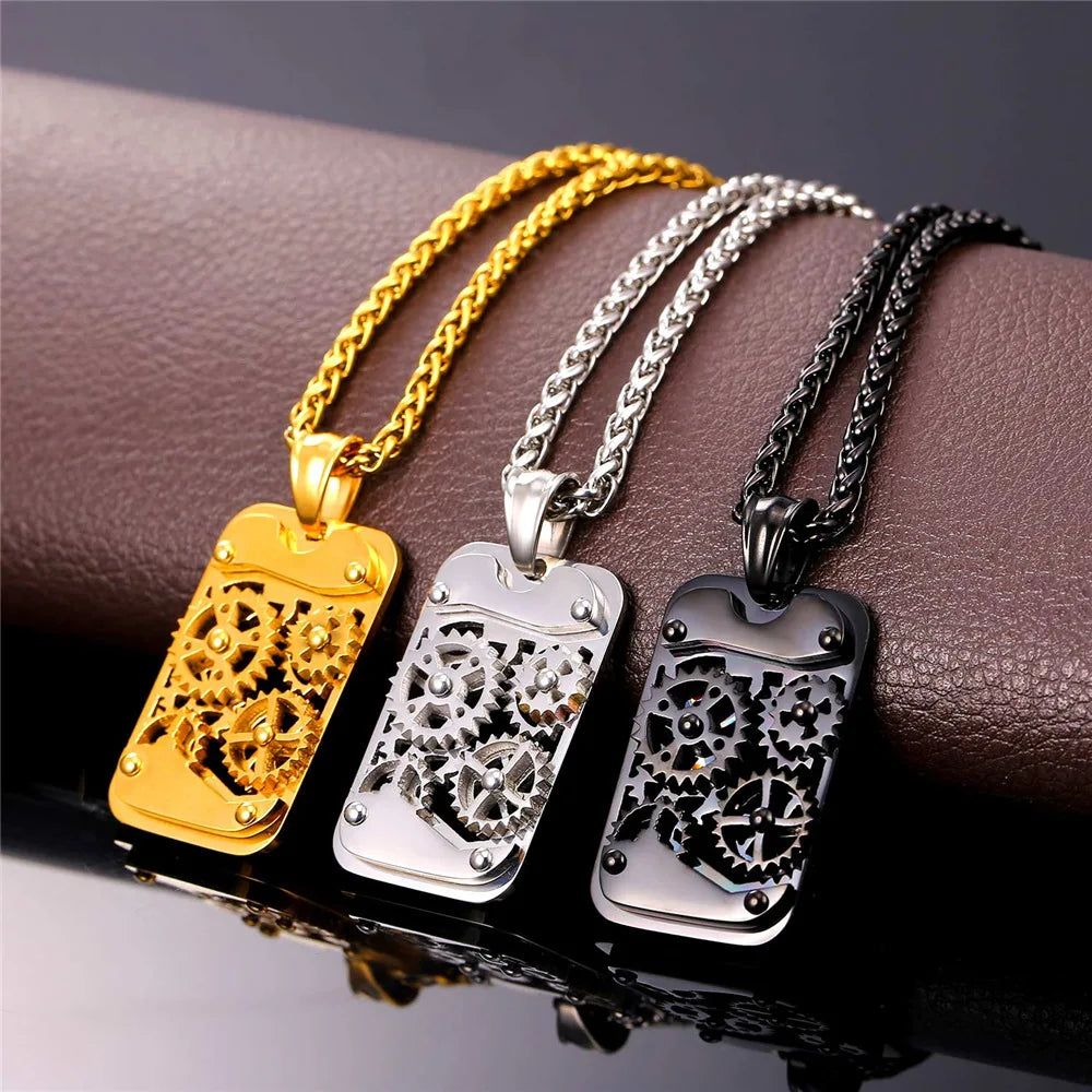 Steampunk Gear Rotatable Pendant Stainless Steel Chain For Men