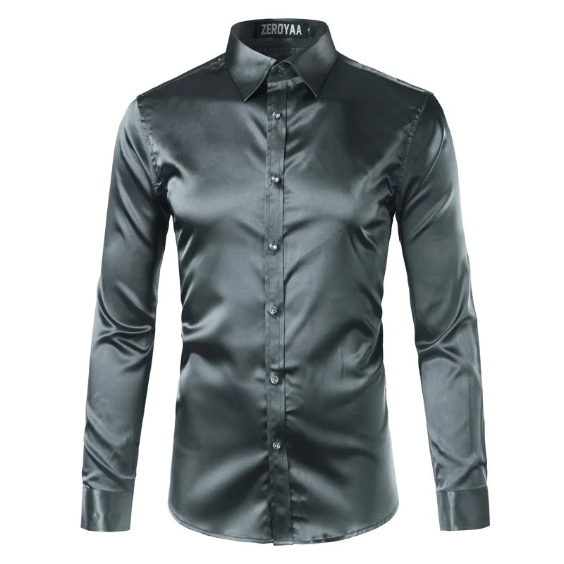 High Quality Silk Shirt Long Sleeve Slim Fit Men's Dress Shirts