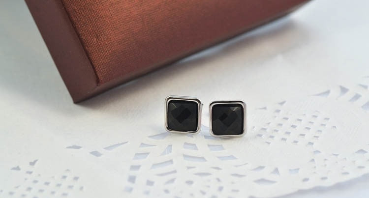 Square Black Stud Earrings for Men Silver Color  Earrings Cubic Zirconia