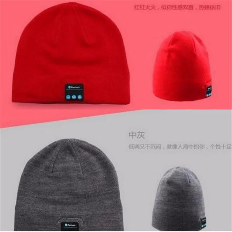 Wireless Bluetooth-compatible Beanie Knit Headset Hands-free Speaker Mic Music Smart Cap