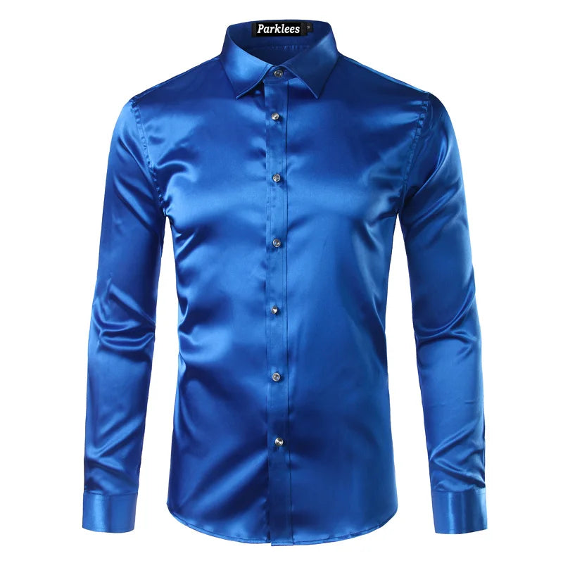 High Quality Silk Shirt Long Sleeve Slim Fit Men's Dress Shirts