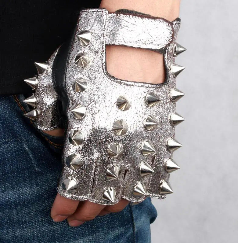 Men's punk rivet faux leather Rock and roll jazz rivet glove