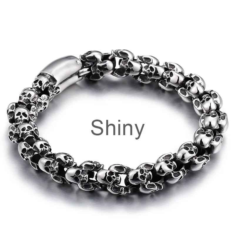 Punk Skull Bracelets Men Stainless Steel Matte Skull Charm Link Gothic Jewelry