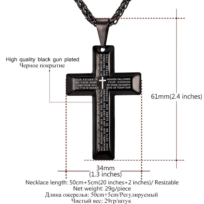 Stainless Steel Cross for men Lord's Prayer 20 inch Link Chain Pendant