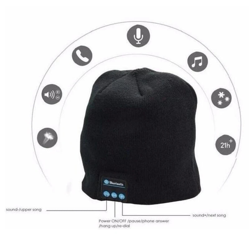 Wireless Bluetooth-compatible Beanie Knit Headset Hands-free Speaker Mic Music Smart Cap