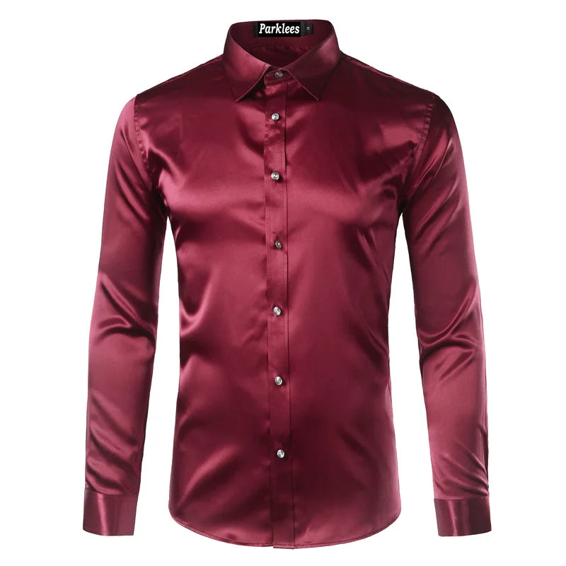 High Quality Silk Shirt Long Sleeve Slim Fit Men's Dress Shirts