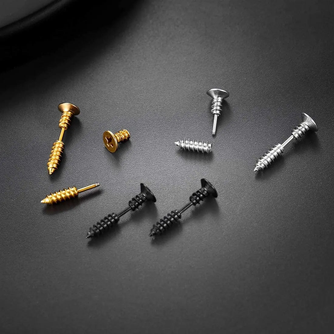 3pairs/set Stainless Steel Rivet Screw Stud Earring Men/Women Industrial Cool Jewelry