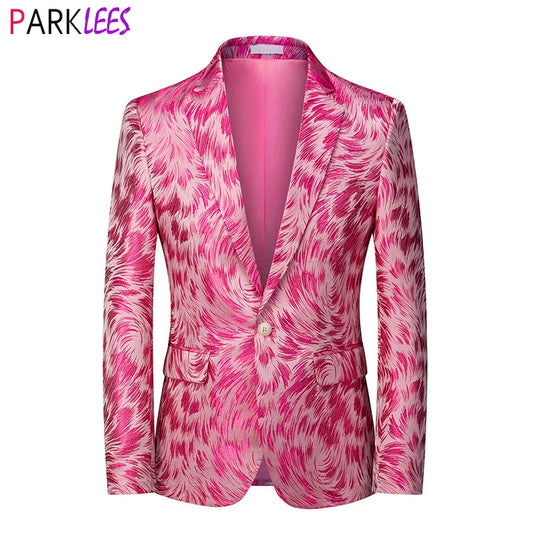 Stylish Feather Pattern Blazer Jacket Men One Button Peak Lapel Suit Jacket Blazer