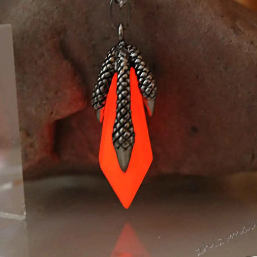 Stainless steel dragon talons Luminous Obsidian Pendants GLOW in the DARK necklaces