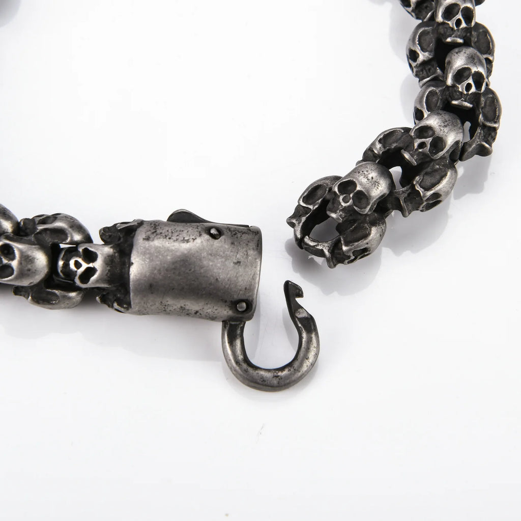 Punk Bracelets Men Stainless Steel Matte Skull Charm Gothic Jewelry