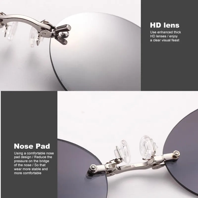 Round Clip-Nose Rimless Clip On Sunglasses Unisex Frameless Coating Eyeglasses UV400