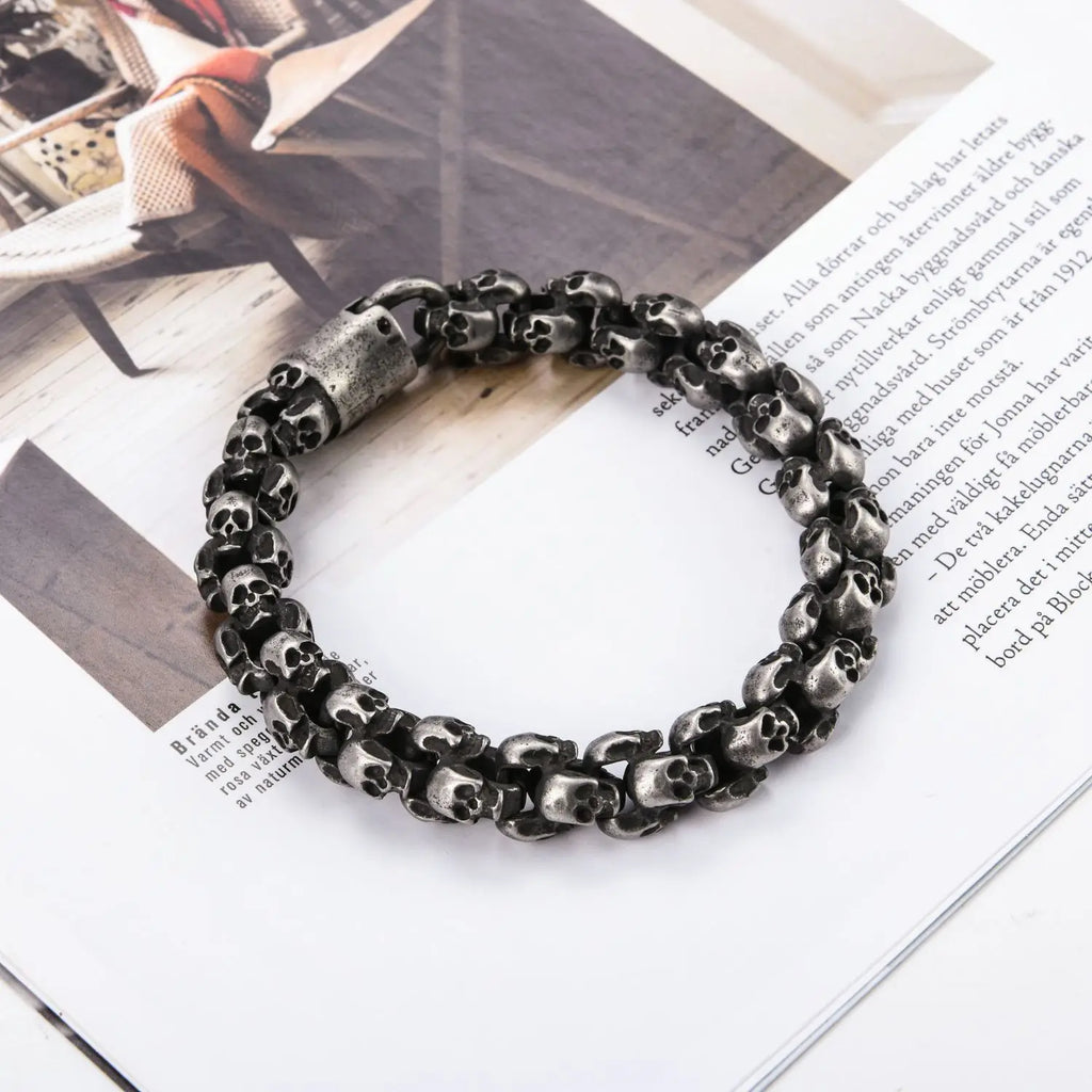 Punk Bracelets Men Stainless Steel Matte Skull Charm Gothic Jewelry