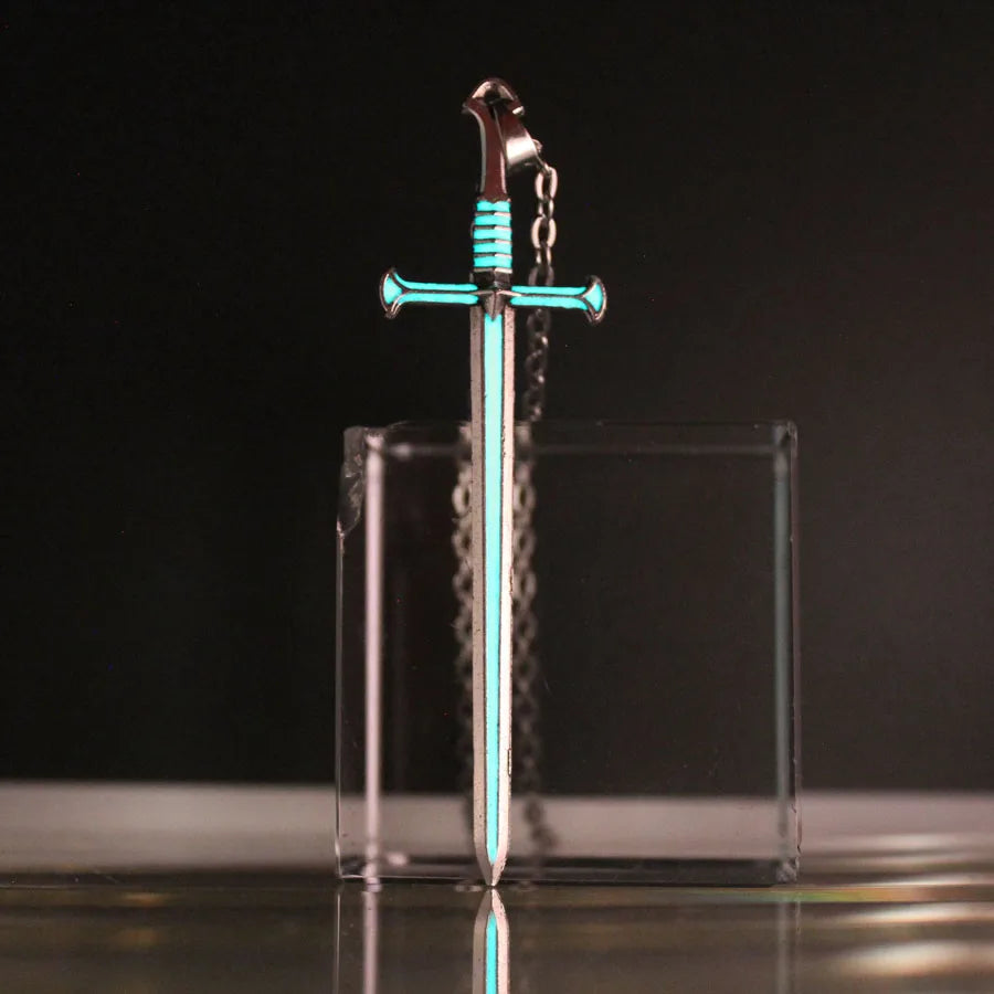 Unisex Necklace Cross Sword GLOW in the DARK Night Fluorescent pendant