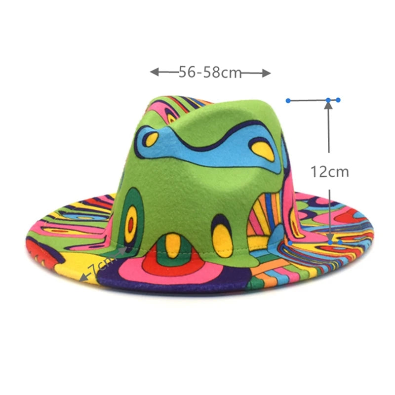 Wide Brim Print Tie Dye Unisex Tweed Panama Retro Gradient Jazz Fedora