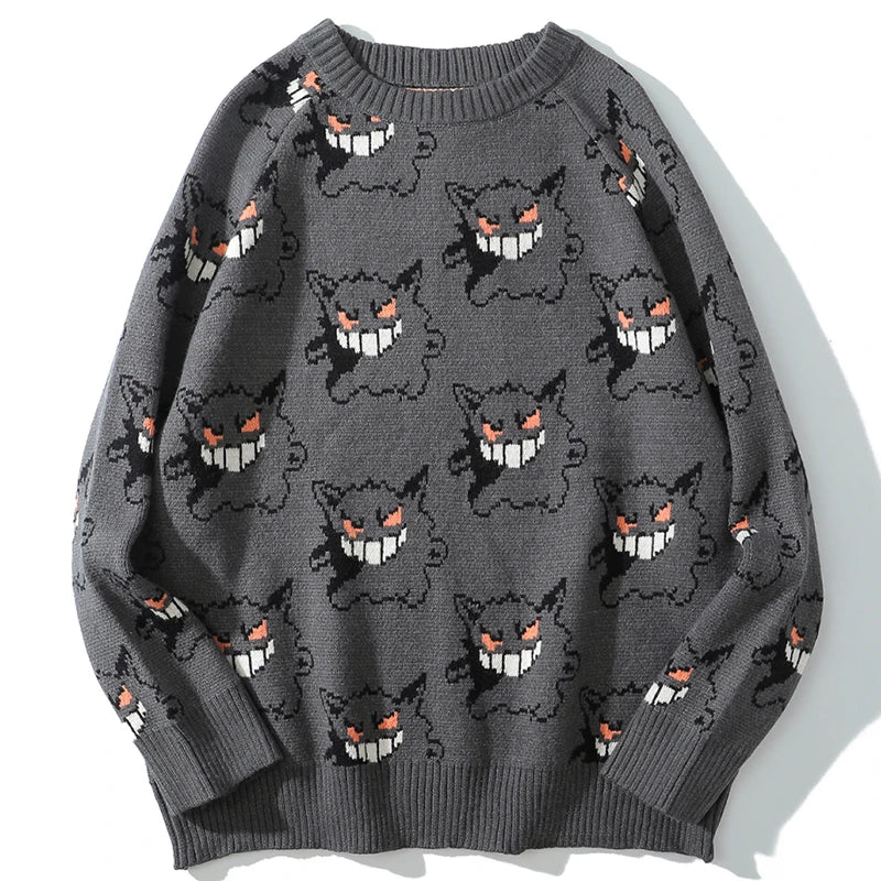 Men Gengar Streetwear Spandex Pullover O-neck Oversize  Casual Sweaters