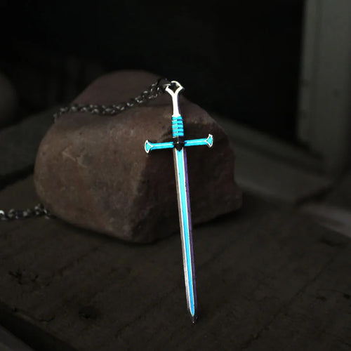 Unisex Necklace Cross Sword GLOW in the DARK Night Fluorescent pendant