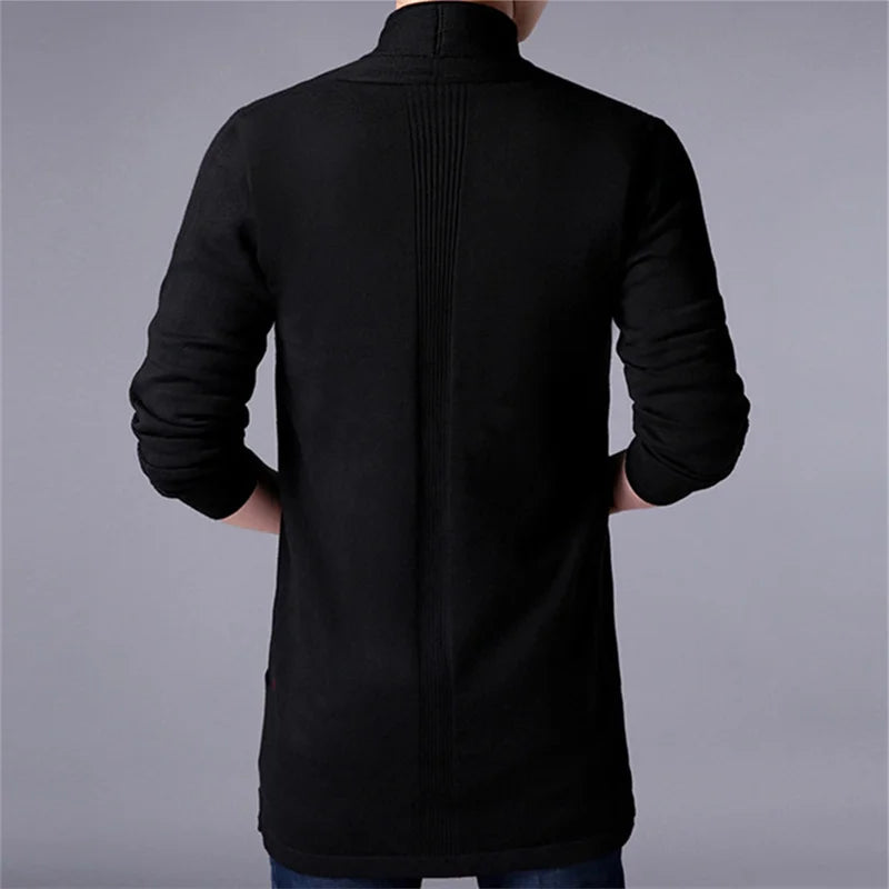 Autumn Men's Slim Long Solid Color Knitted Men's Sweater Cardigan Coats