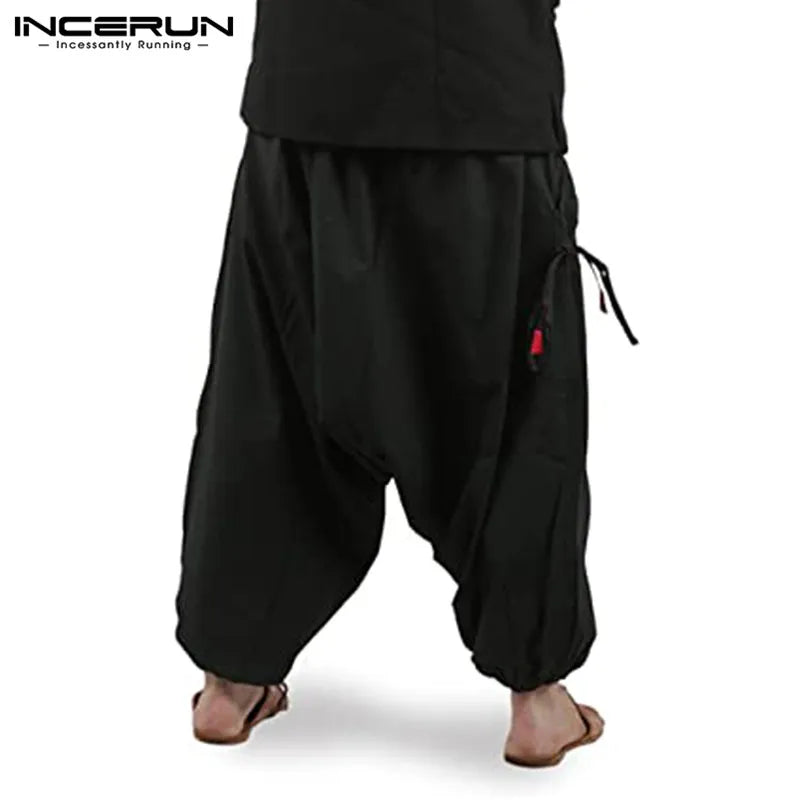 Men Harem Elastic Waist Loose Drop Crotch Trousers