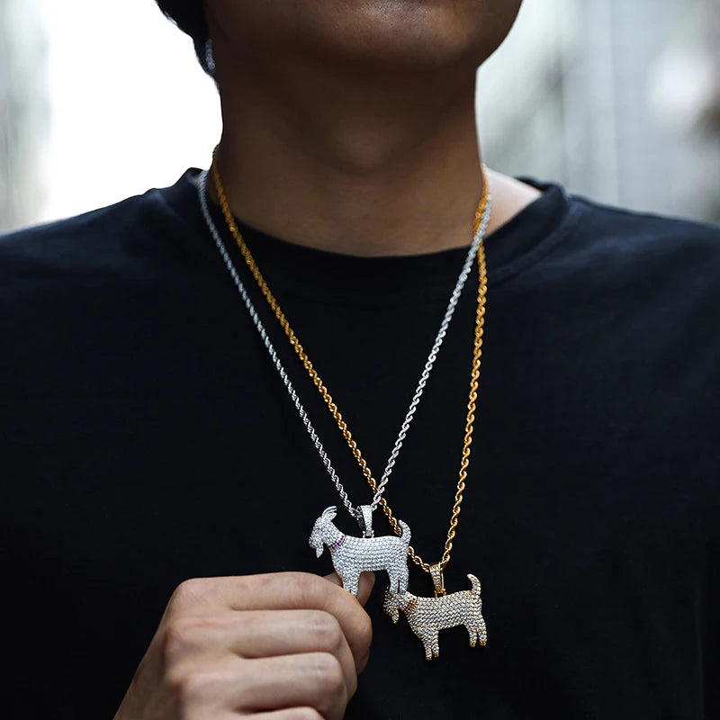 Hip Hop Cubic Zircon Goat Pendants For Men With Tennis Chain