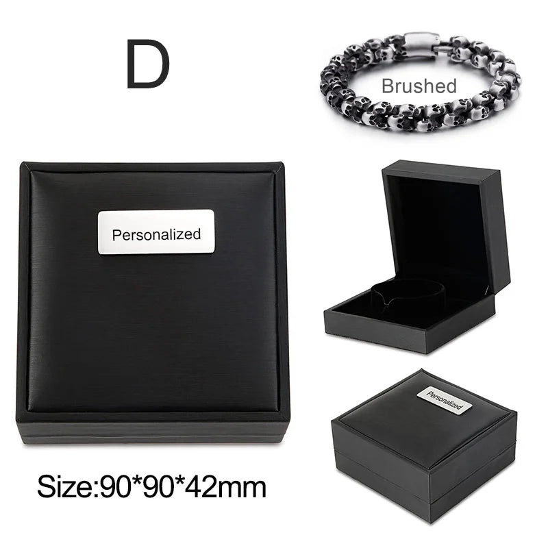 Punk Skull Bracelets Men Stainless Steel Matte Skull Charm Link Gothic Jewelry