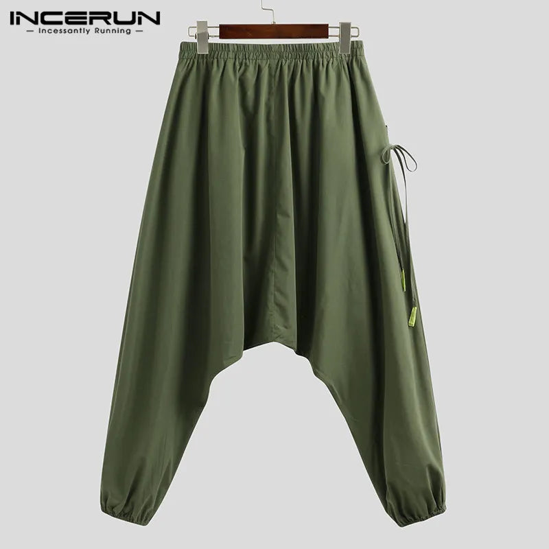 Men Harem Elastic Waist Loose Drop Crotch Trousers