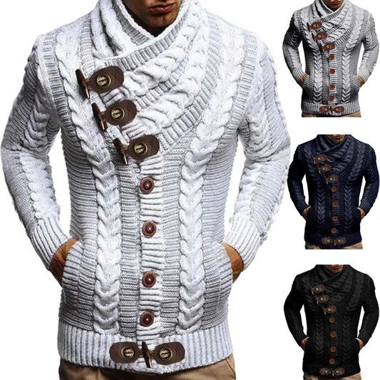 Autumn Turtleneck Solid Knitted Cardigan Full Sleeve Slim Men's Oversized Sweaters