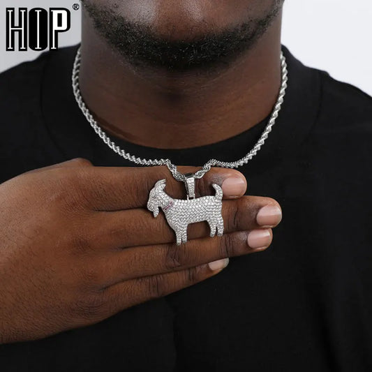 Hip Hop Cubic Zircon Goat Pendants For Men With Tennis Chain