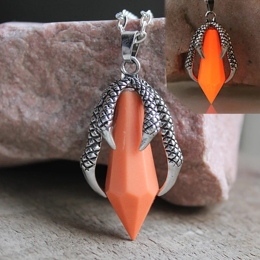 Stainless steel dragon talons Luminous Obsidian Pendants GLOW in the DARK necklaces