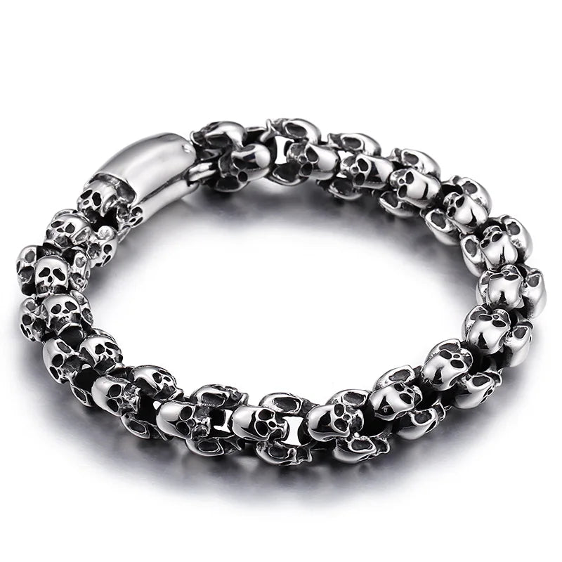 Punk Bracelets Men Stainless Steel Matte Skull Charm Gothic Jewelry
