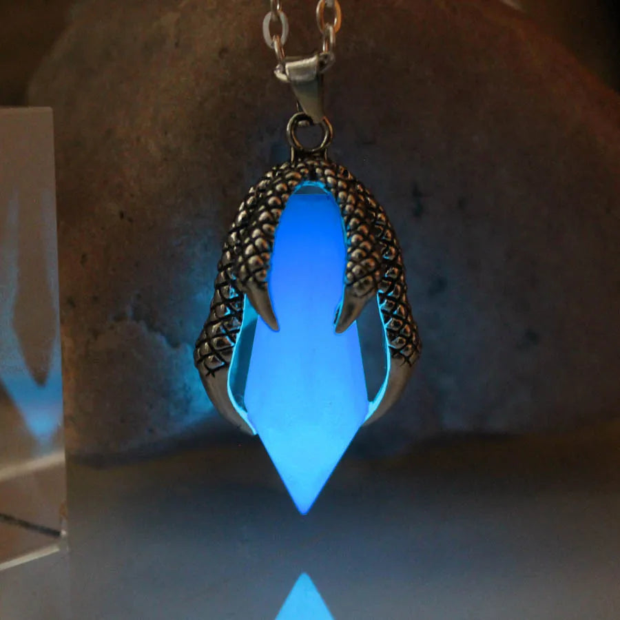 Stainless steel dragon talons Luminous Obsidian Pendants GLOW in the DARK necklaces