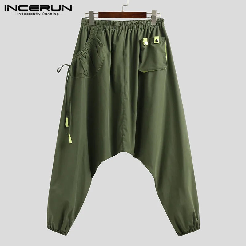 Men Harem Elastic Waist Loose Drop Crotch Trousers