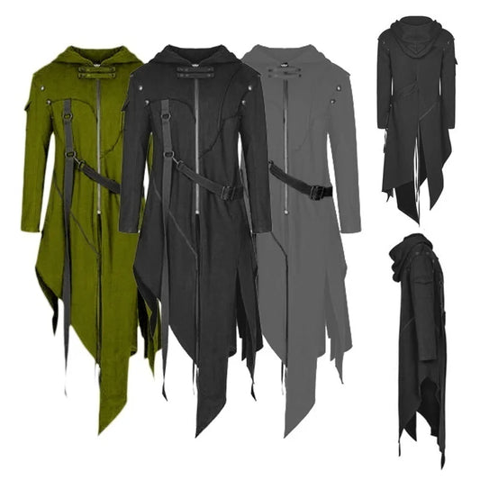 Men Gothic Trench Coat Hooded Cloak Men's Irregular Design Street Vintage Jackets