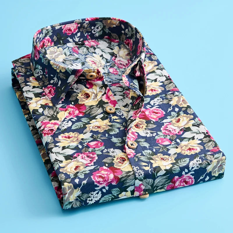 Plus Size 5XL Men's Short Sleeve Hawaiian Cotton Floral Shirts