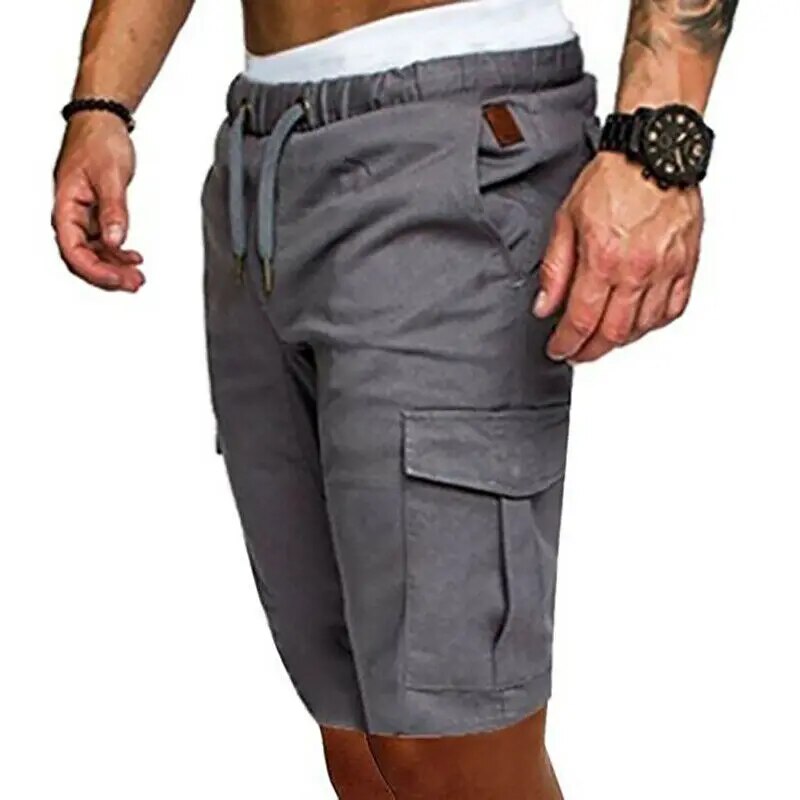 Casual Mens Cargo Drawstring Solid Jogging Shorts