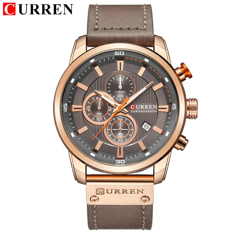 Men's Leather Sports Military Quartz Wristwatch Chronograph Male Clock