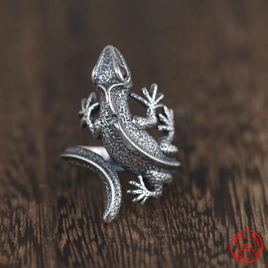 Vintage Unique Sterling Silver Chameleon Lizard Ring