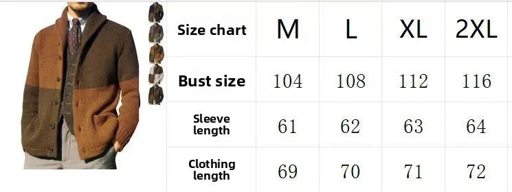 Men's Color Block Knit Cardigan, Button Front Open Sweater, Loose Fit Casual No Hood