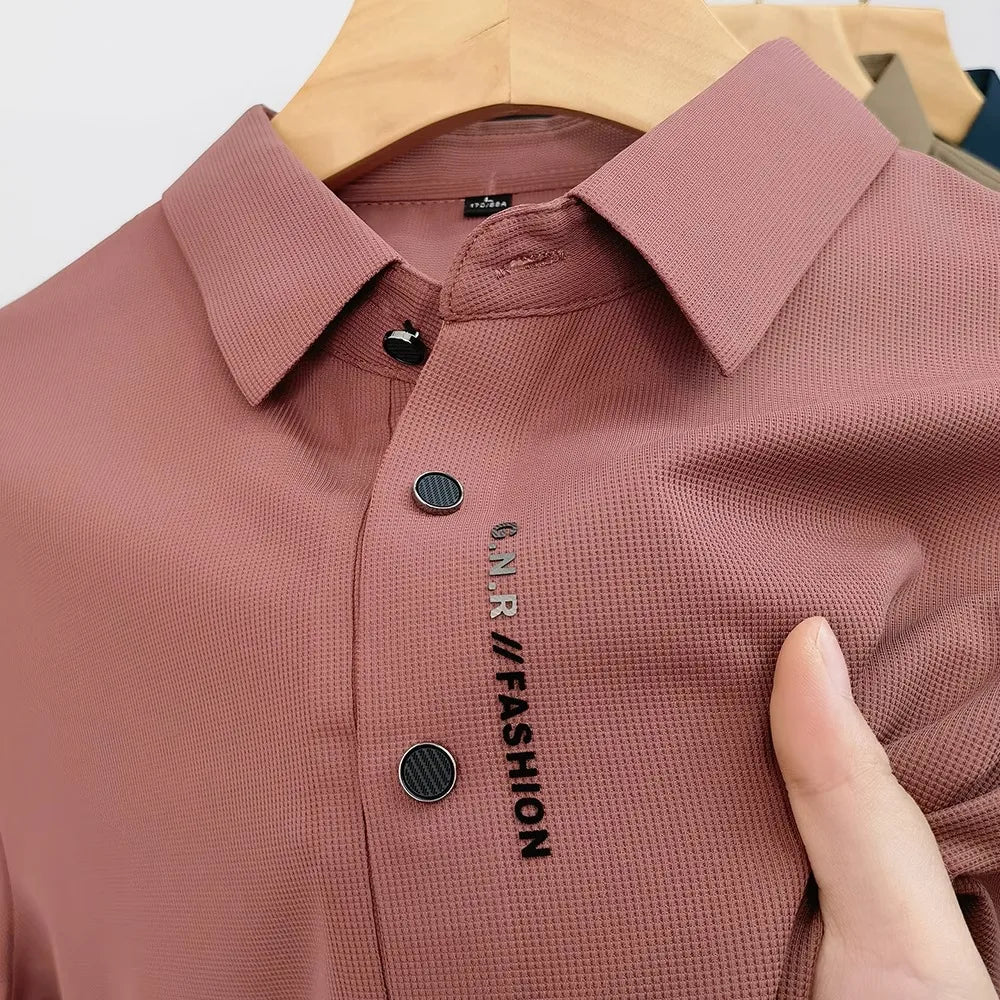Waffle Men High-end Short-sleeved Light Ice Silk Seamless Lapel Polo Shirts