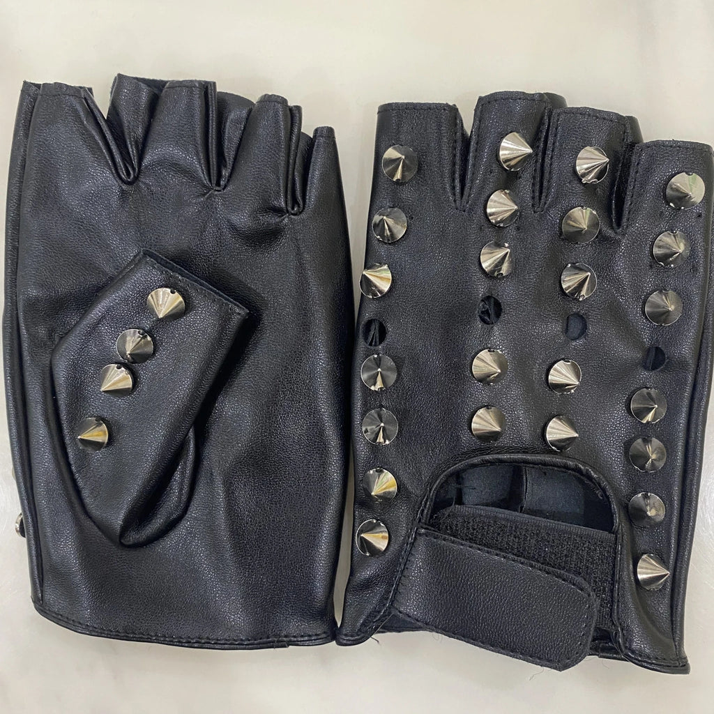 Men's punk rivet faux leather Rock and roll jazz rivet glove