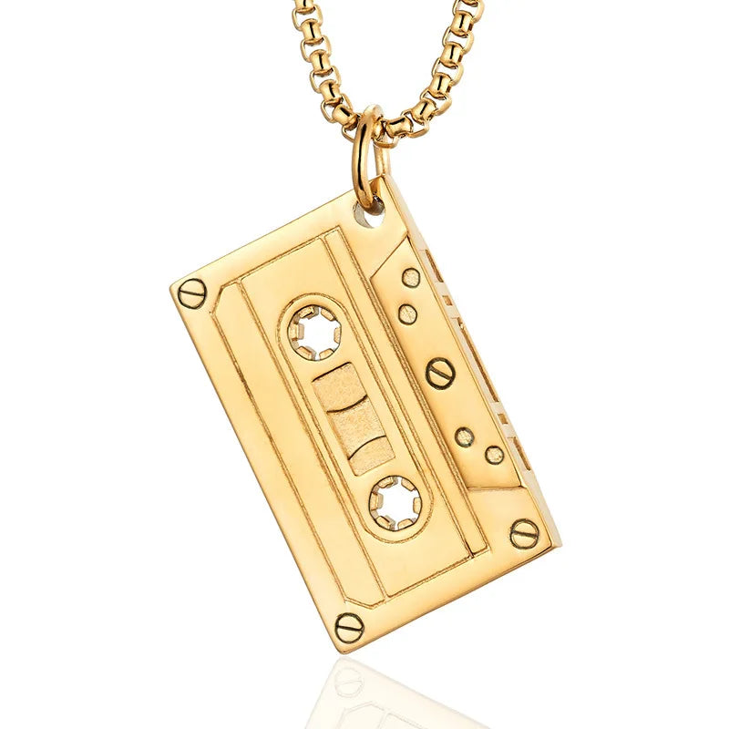 Punk Style Necklace Unisex 316L Stainless Steel Cassette Tape Pendant Chain Jewelry