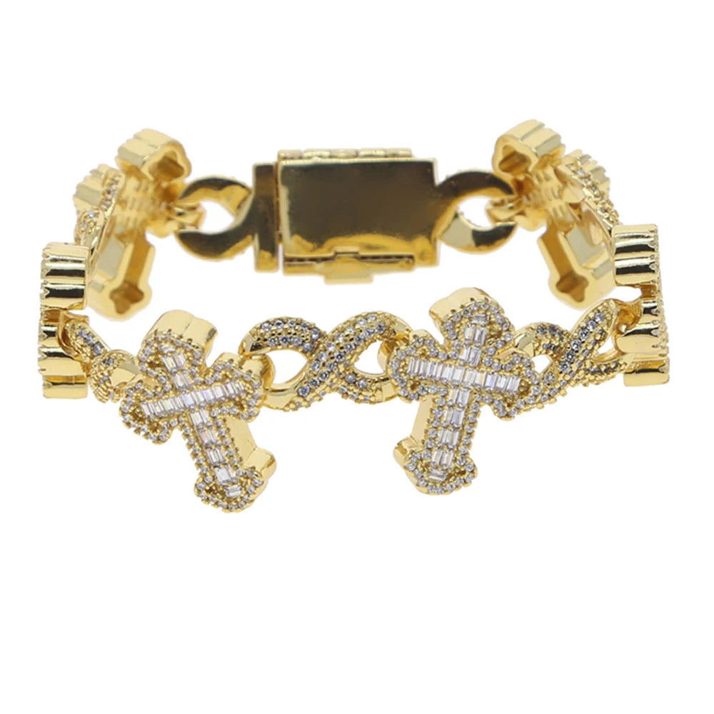 Iced Out Cross Infinity Charm Bracelet Micro Paved Cubic Zirconia For Men Hip Hop Jewelry